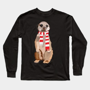 Micky Meerkat in Red and White Football Scarf Long Sleeve T-Shirt